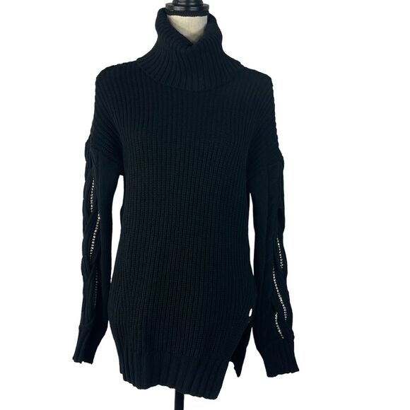 INC International Concepts Small Sweater Cowl Neck Rhinestones Long Sleeve Black - Picture 1 of 9